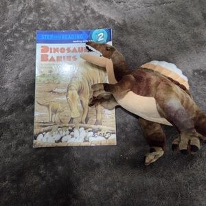 Dino Book And Brown Dinosaur Plush Toy Set Educational Kids Reading Stuff Animal
